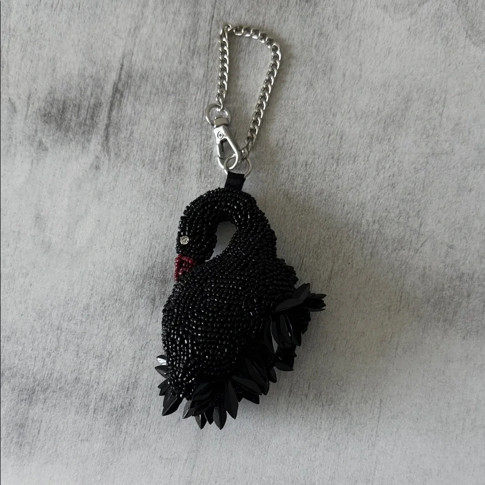 Black Beaded Swan Keychain Handbag Charm Accent Cute